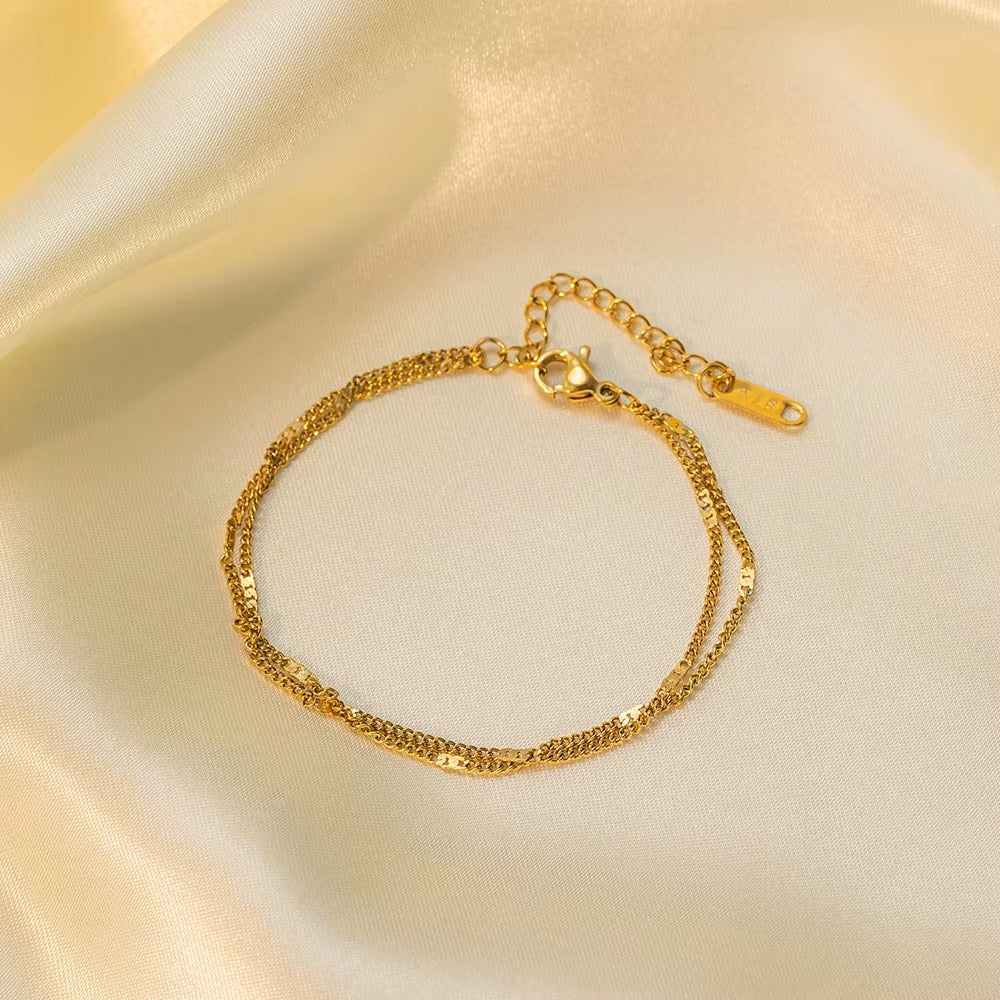 Glow Minimal – Stainless Steel Double-Layer Chain Bracelet for Women